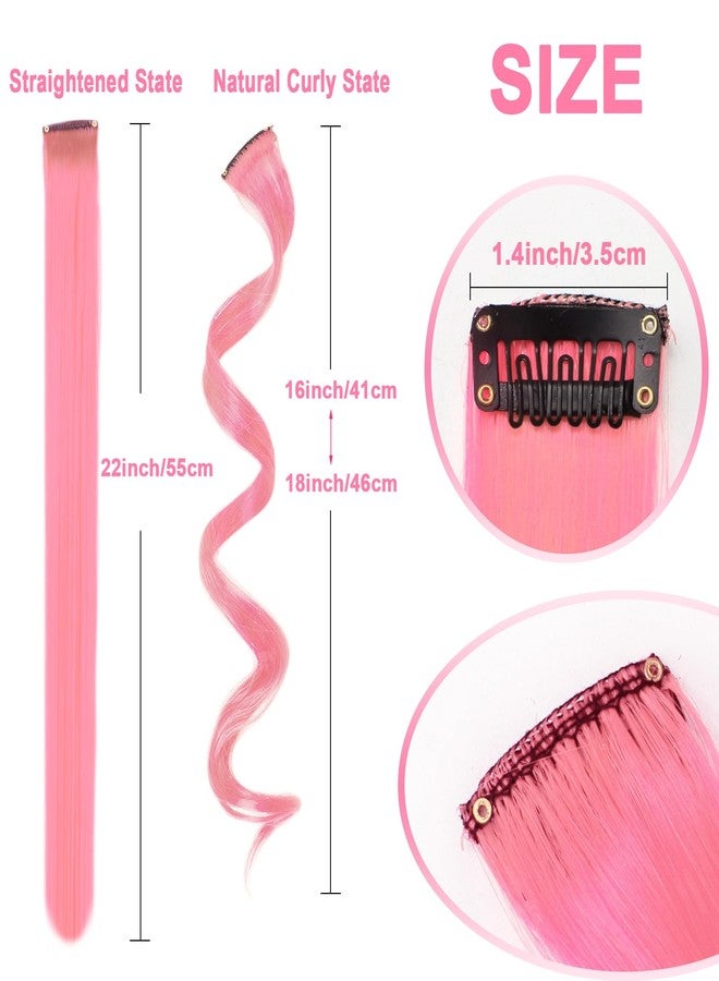 Olldag 10 PCS Pink and Lake Blue Hair Extensions, Curly Wavy Synthetic Hairpieces Clip in Rainbow Neon Party Highlights, Colorful Hair Accessories for Women 17 inch (Pink Lake Blue) - Image 4